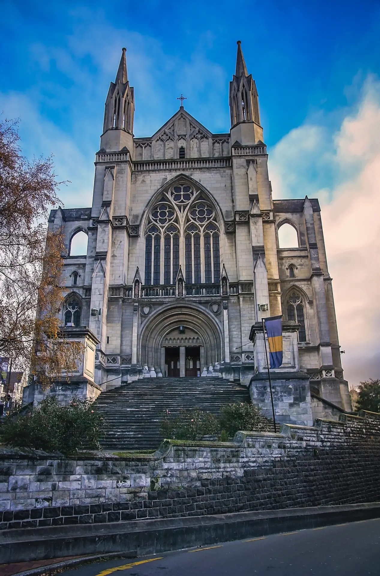 Stairs and St. Paul Cathedral in Dunedin