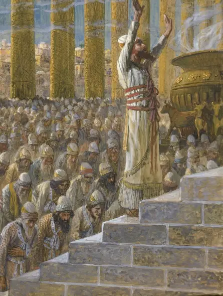 In an artistic representation, King Solomon dedicates the Temple at Jerusalem. (painting by James Tissot or follower, c. 1896–1902)